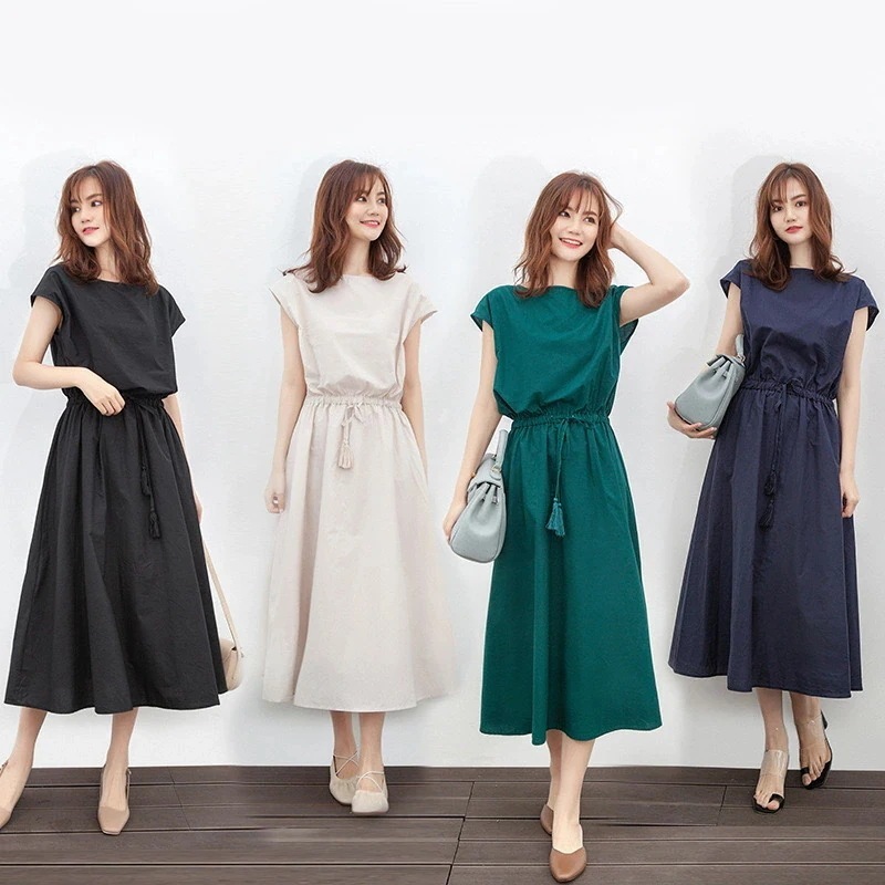 【急速出荷!】ワンピース きれいめワンピース フレアワンピース ミモレ丈 袖あり フレンチスリーブワンピース 半袖 Uネック ラウンドネック セミフレア 綿麻ワンピース 涼しい Aライン ウエスト か 5,148円