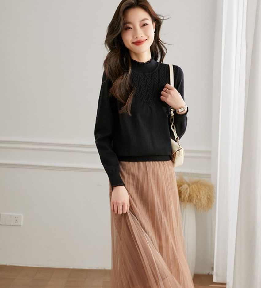 トップス デート モテアイテム ニットソー 長袖 ハイネック フリル 可愛い きれいめ 上品 おしゃれ かっこいい 可愛い ラブリー キュート ガーリー クール モード系 セクシー エレガント 8,312円