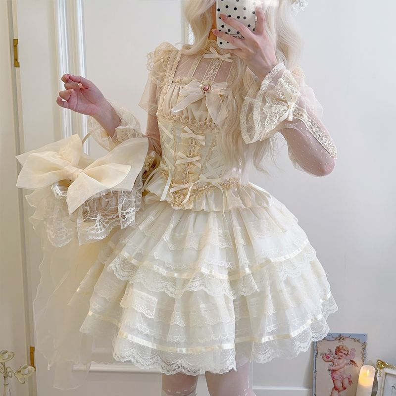 ロリータ 二次元 メイド服 コスプレ レディース デザイン 少女恋心ロリータバレエ風軽やか 花嫁 キャミソール ワンピース ドレス 韓国ファッション