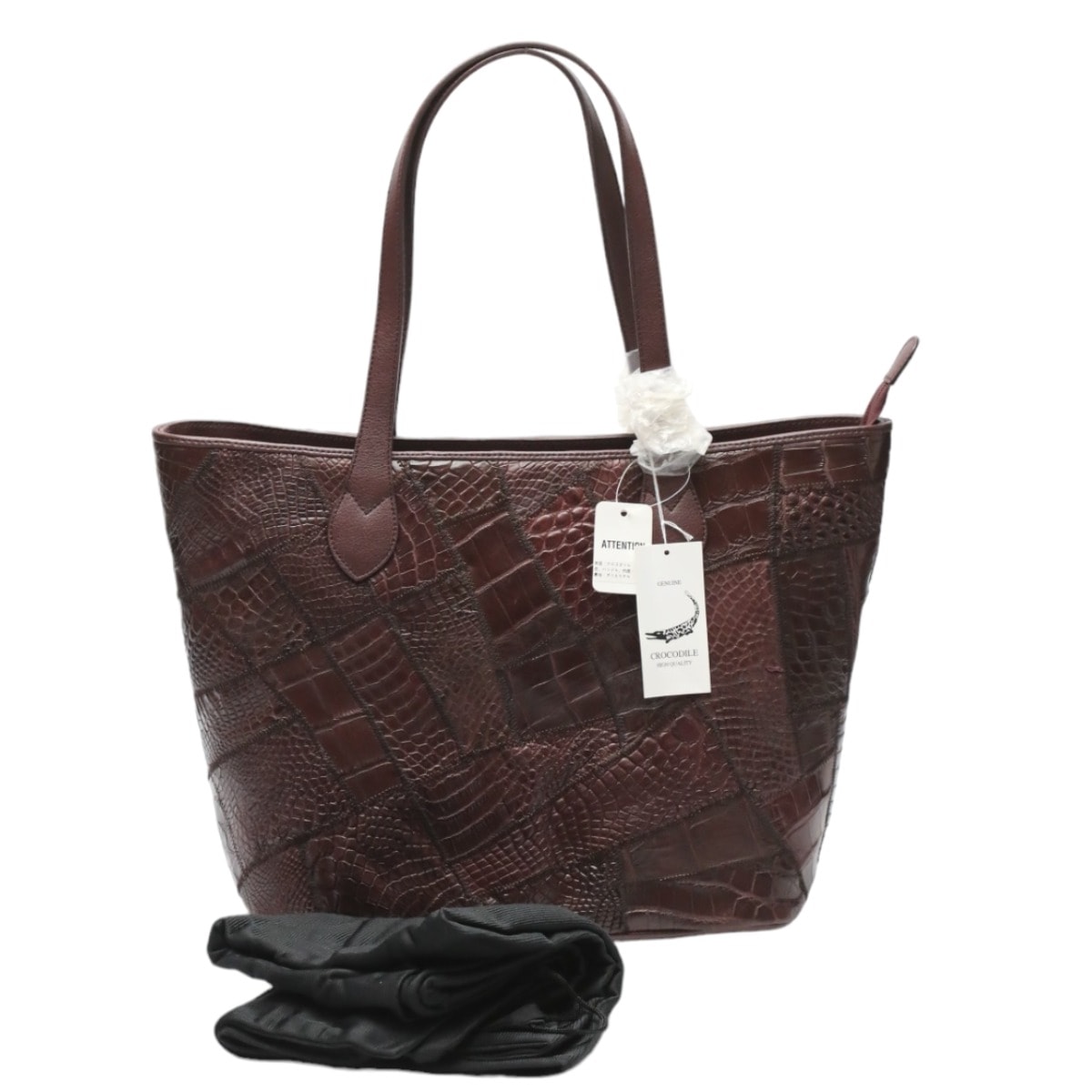 クロコダイルLB-7001 パッチワーク 天ファスナー ショルダートート ワイン