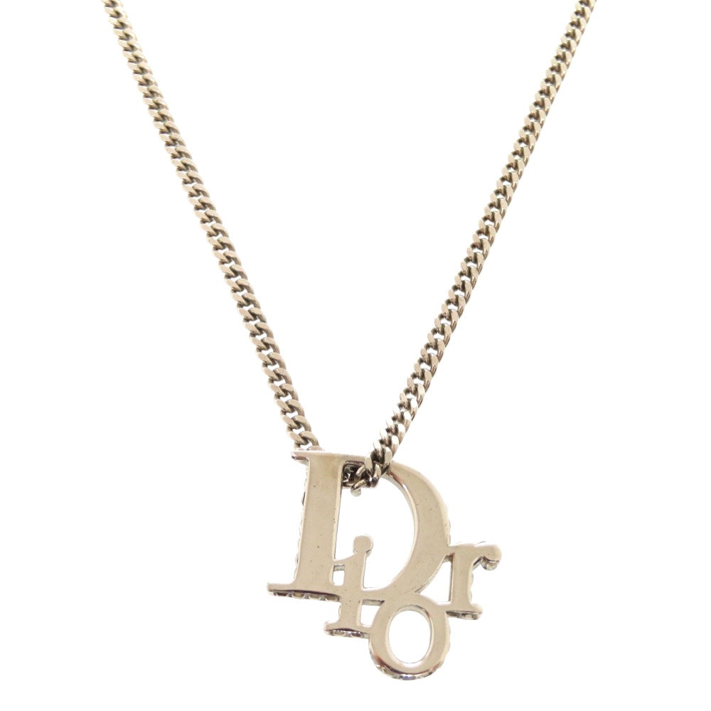 美品 クリスチャンディオール ロゴ ネックレス メタル/ストーン シルバー 0022【中古】Christian Dior レディース