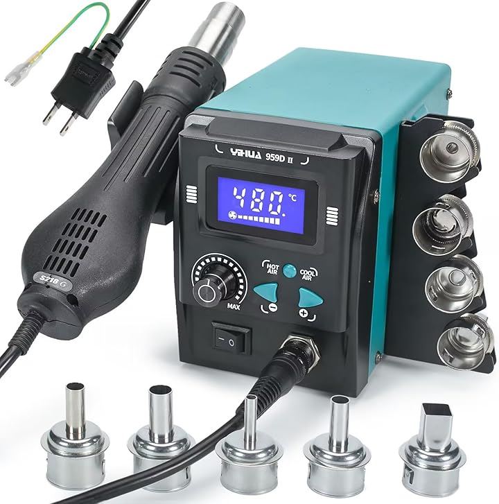959D-II ヒートガン ホットガンガン 温度制御型100℃～480℃ LCDディスプレ PSE認証 多用途ホットガン 快速交換ノズルｘ5 ノズルホルダー 480W