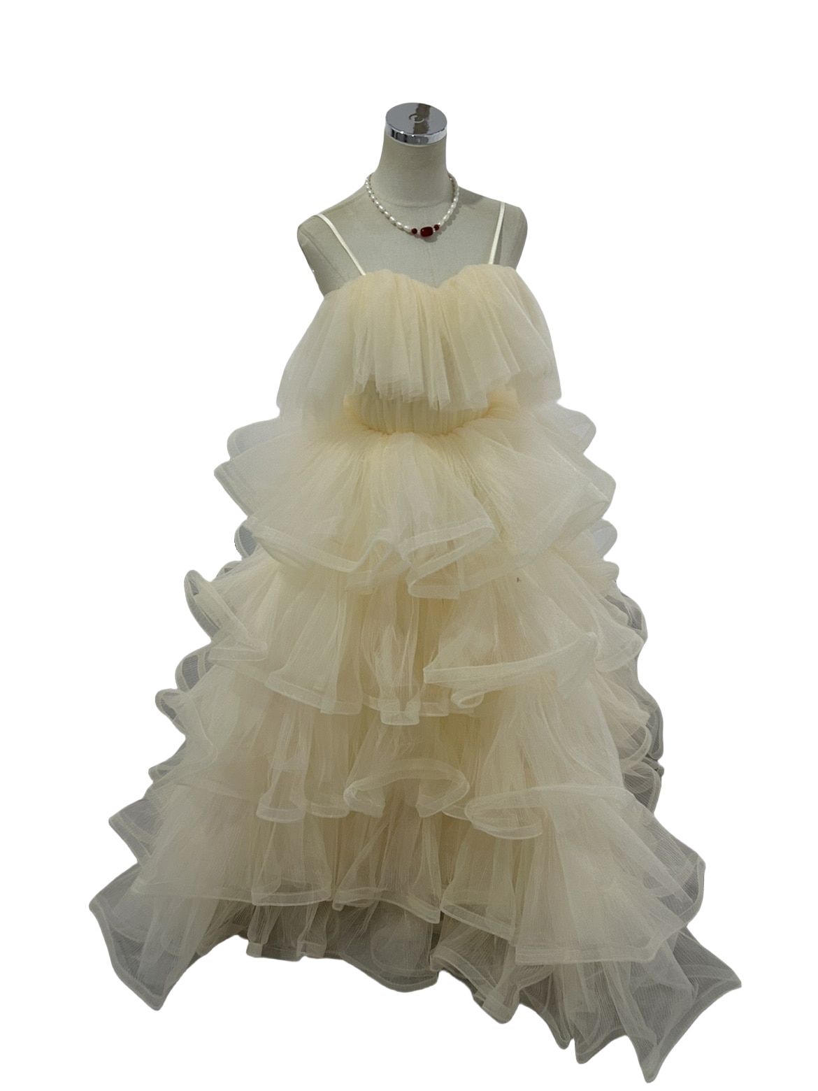 カラードレス シャンパン色 ラッフルフリル キャミソール プリーツスカート 2次会/合コン