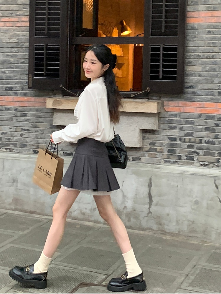 レース衿シャツ2024初秋韓国風優しいスリムファッショントップスレディース