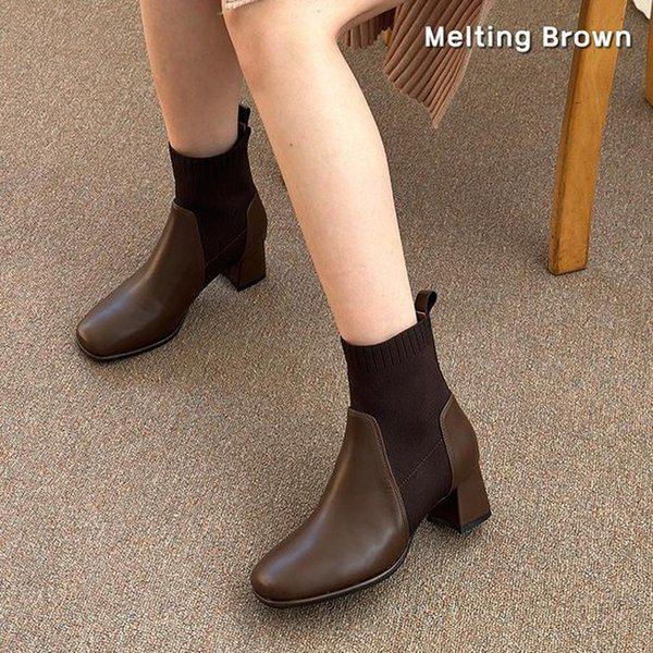 女性用厚底ニットアンクルブーツショートブーツ MT06