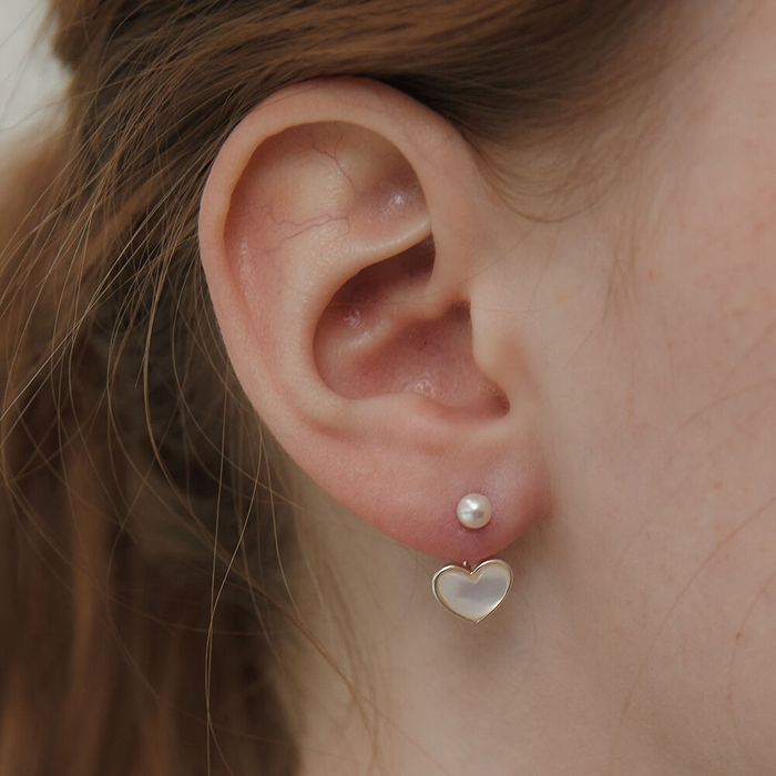 [Silver 925] Aurora Heart Pearl Ear Jacket Earrings 2色 おしゃれ ピアス 韓国ファッション