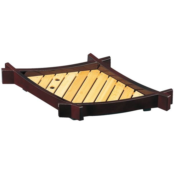 松葉盛器（中）木製目皿付 溜 セット