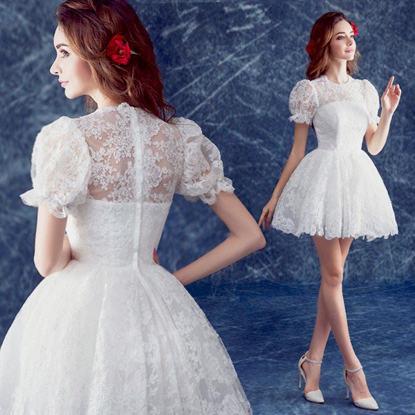 ミニドレス 白 花嫁 ウェディングミニドレス半袖 安い ウェディングドレス 披露宴 プリンセス 結婚