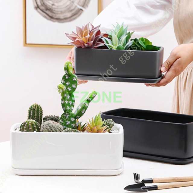 鉢植え 北欧 セラミック製 プランター 底穴付き 通気性 受皿付き シンプル 多肉植物鉢 長方形 クリエイティブ 園芸用品 ガーデン プレゼント 置物 卓上
