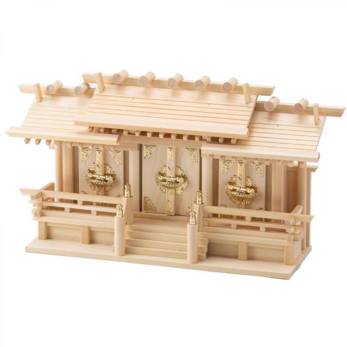 静岡木工 神棚の里 屋根違い三社宮 超低床 聖(ひじり） 東濃桧 本金具 神棚 日本製