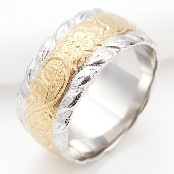 メンズ リング 指輪 サージカルステンレス ハワイアンジュエリー 彫柄 スクロール プルメリア