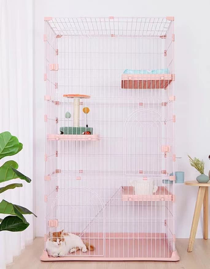 3段ケージ キャットケージ 猫ケージ ペットケージ3段 ピンク・グリーン・グレー キャットハウス 留守番 保護 脱走防止 猫 ペットケージ (ピンク)