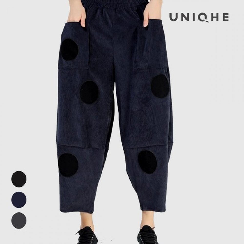(UNIKE) ドットパッチコーデュロイパンツ