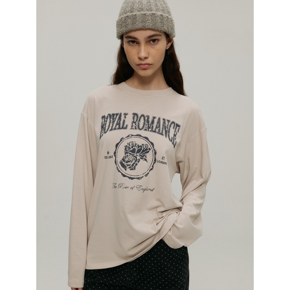 atcornerローズプリントロングスリーブTシャツライトベージュ（AETS3F007I1）