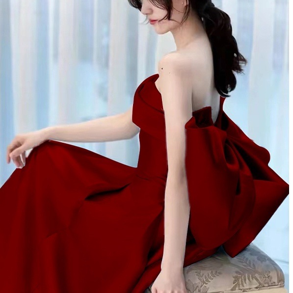 ドレス 衣装 ウエディングドレス 披露宴ドレス カラードレス ロングドレス チューブトップ バックリボン バックシャン フレア 切り替えデザイン ステージドレス 発表会 フレア かわいい 大人可愛い