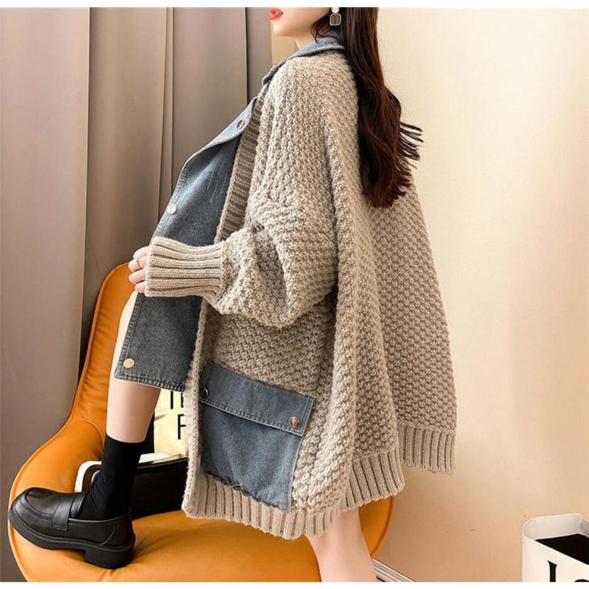 カーディガン カーディ ニット ポレロ 服 レディース 切替 ジャケット トップス アウター 羽織り デニム カーディガン
