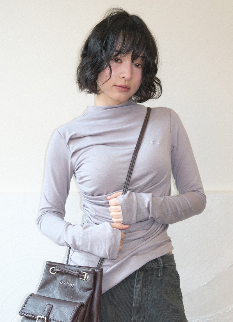 【AS"ON】 VEIL HIGH-NECK TEE / LAVENDER 正規品