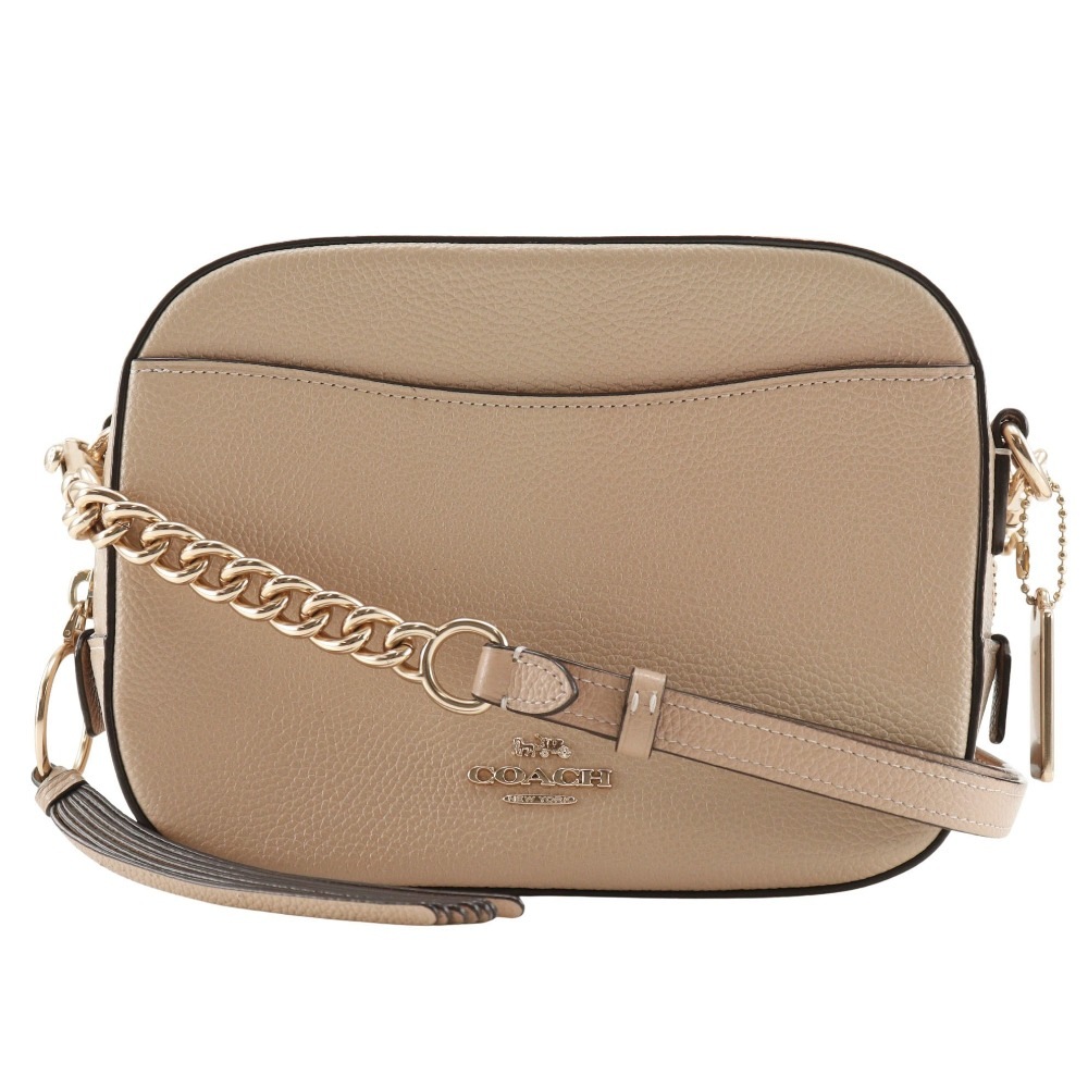 カメラバッグ ロゴ 29411 ショルダーバッグ レザー ベージュ レディース 中古品 Aランク