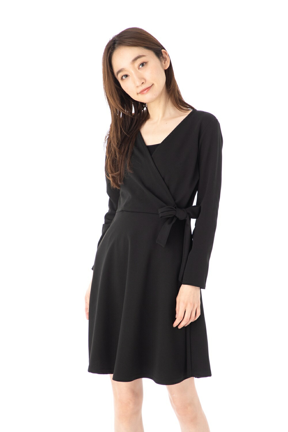 ファス(FAS)ワンピース T2 T3 T4サイズ ７分袖 膝丈 カシュクール　きれいめワンピース レディース Fille A Suivre