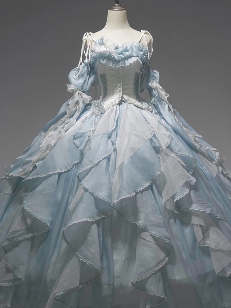 フローラロリータ花嫁ブルーイブニングドレス女性スーパー妖精気質プリンセスドレス学生の日成人式パーティー