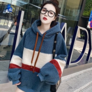 ボアトレーナー ブルー トップス パーカー トレーナー スリム 細身 ストレート スマート かわいい