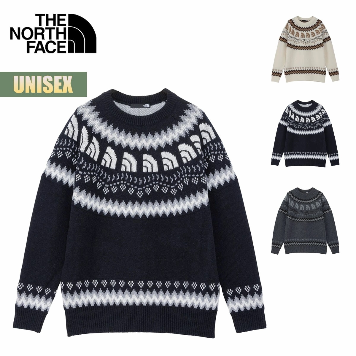 セーター ユニセックス ハーフドームノルディックセーター ニット ローゲージ 北欧柄 ジャカード カジュアル トップス ネイビー ホワイト グレー NT92430