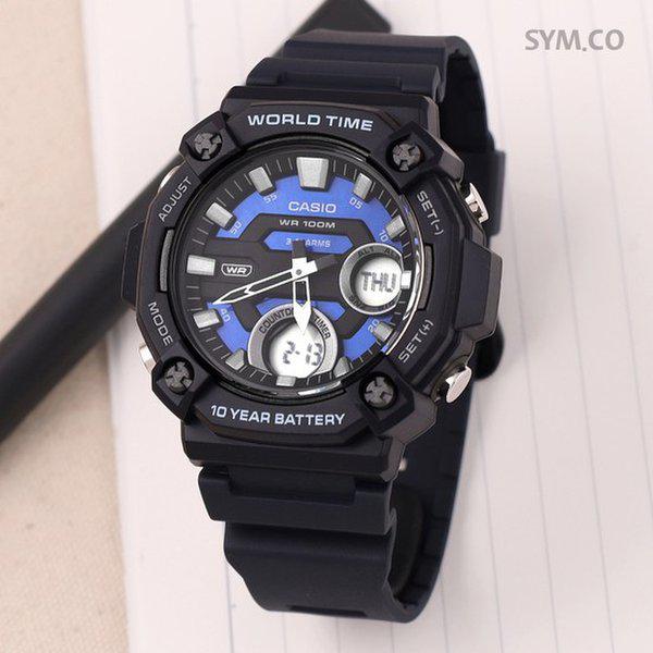 AEQ-120W-2A ラージサイズ アナデジ テレメモ スポーツ メンズ ウレタン 時計 d