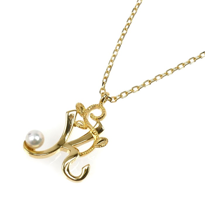 MIKIMOTO ミキモト K18YG イエローゴールド ベビーパール イニシャル K ネックレス パール約3.5mm 3.9g 42cm レディース 中古