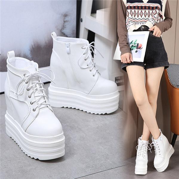 厚底スニーカー ショートブーツ レースアップ 編み上げ 厚底ブーツ レディース ブーツ ショート 靴 歩きやすい 疲れにくい カジュアル 韓国 防滑靴 秋 冬 春 20代 30代 大きいサイズ 小さい