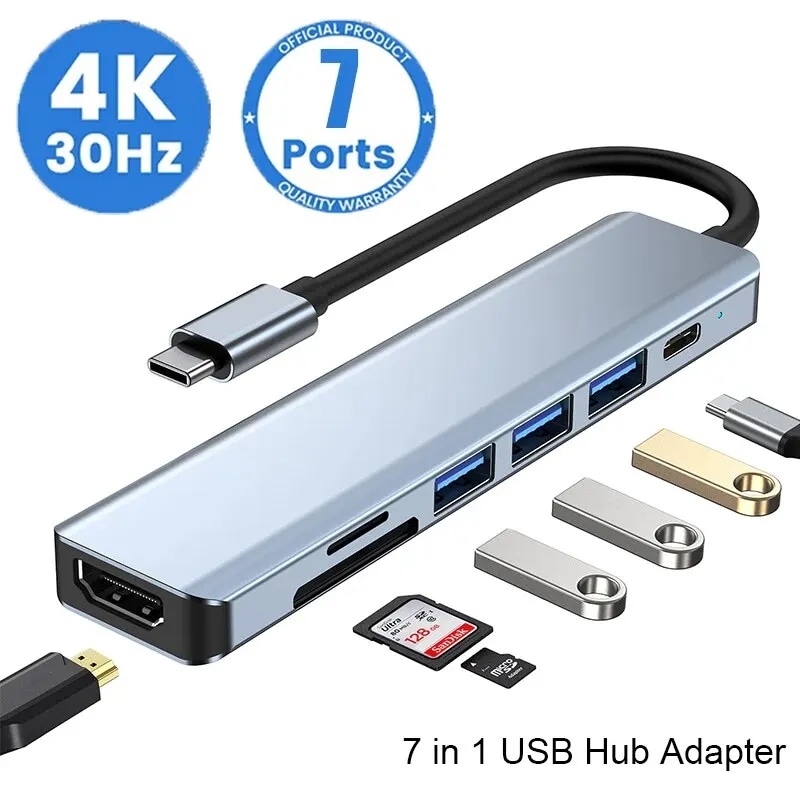 納期21日携帯電話用USBタイプCハブアダプター,充電アダプター,ドッキングステーション,4k,hdmi,sd,tfカード,pd,macbook,コンピューター,7 in 1, 3.0