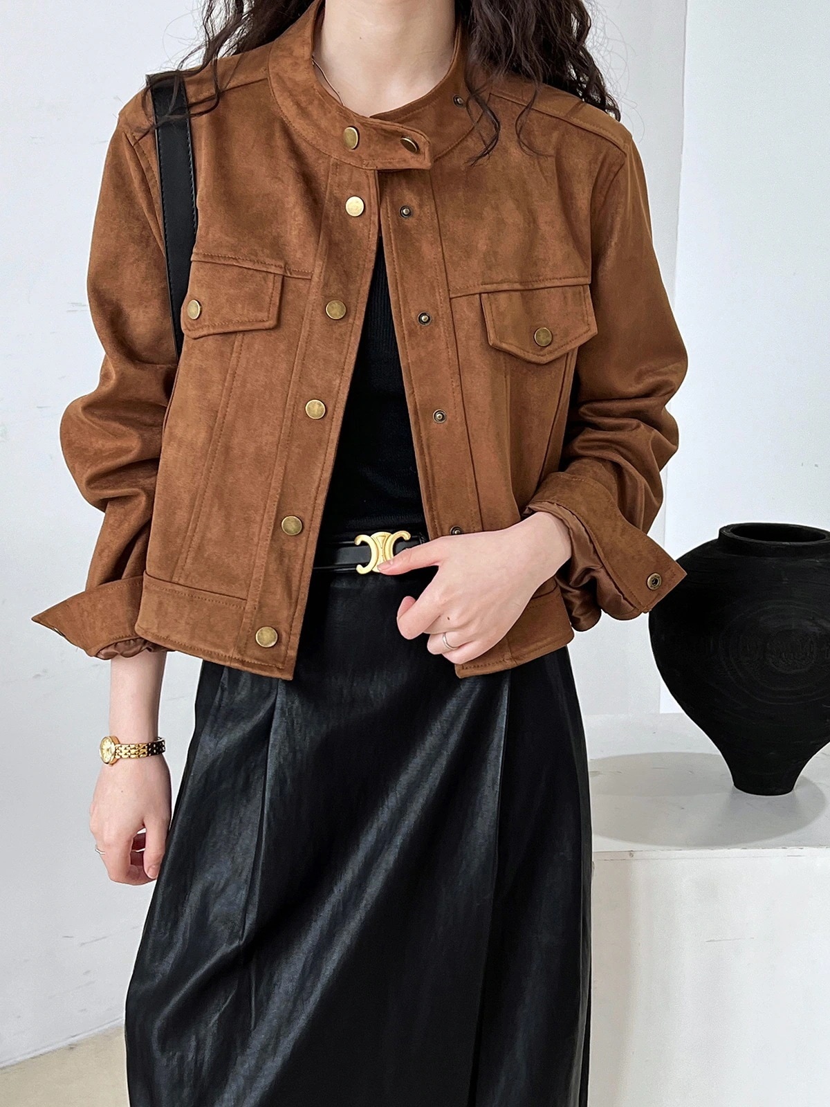 スエードショートジャケット女性秋の新しいデザインスウィートクールバイカー作業服ジャケットトップス