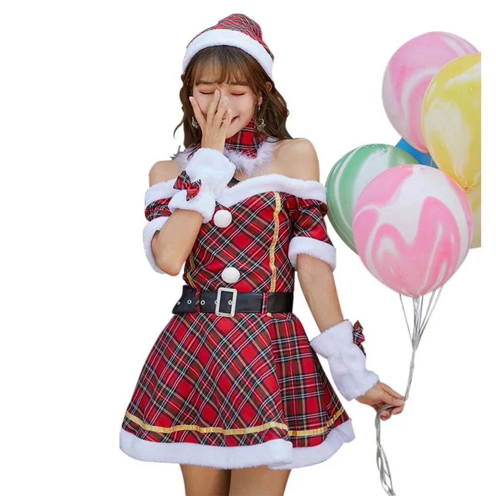 サンタコス サンタワンピース サンタ コスプレ チェック 格子縞 衣装 帽子付き クリスマス レディース 三点セット かわいい30%までに制限