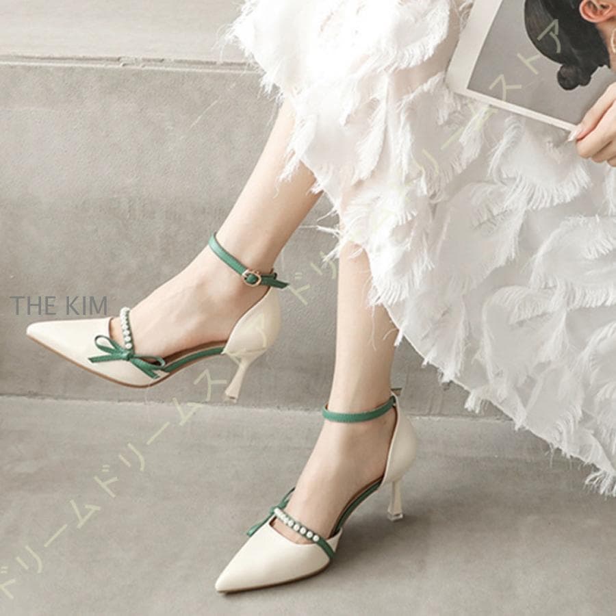 期間限定送料無料超人気 サンダル ハイヒール 靴 パンプス ドレスシューズ ポインテッドトゥ ヒール 6cm パール アンクルストラップ フォーマル おしゃれ 結婚式パンプス ピンヒール