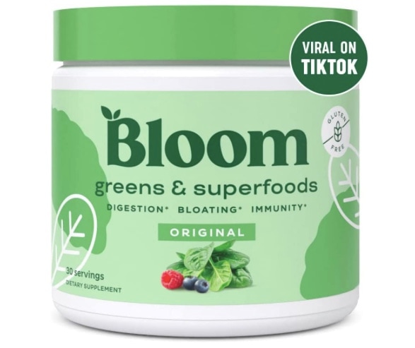 【Bloom Nutrition スーパー グリーンズ パウダー ジュース & スムージー ミックス】30回分　スーパーフード オーガニック スピルリナ　クロレラ　ウィートグラス　消化酵素配合