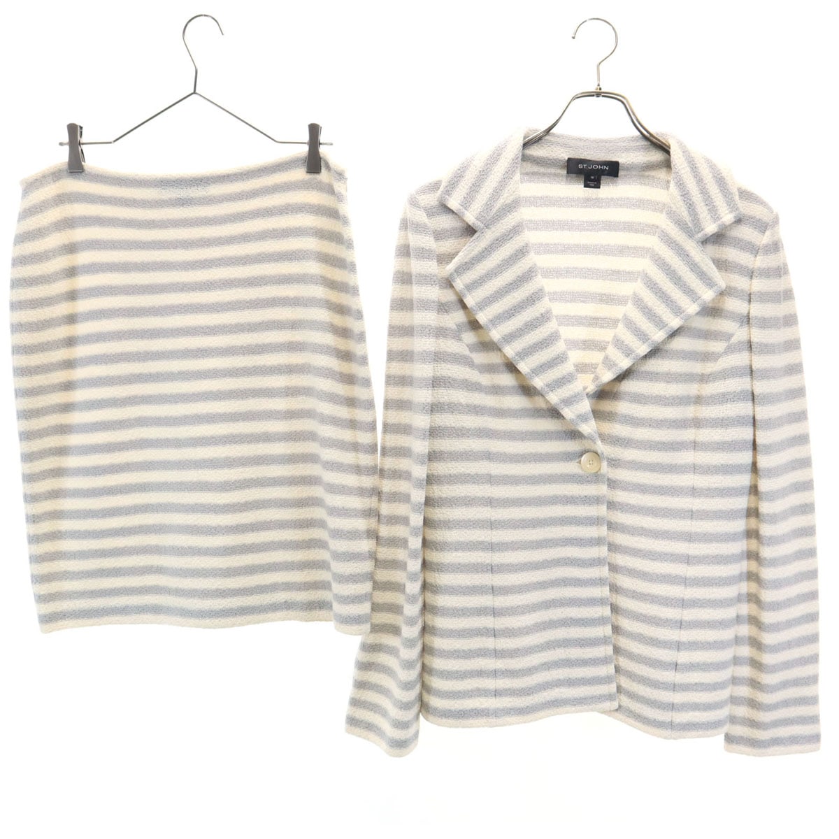 ST.JOHN セントジョン USA製 ボーダー柄 タオル地 テーラードジャケット 上下セットアップ 10/8 アイボリー レディース 古着