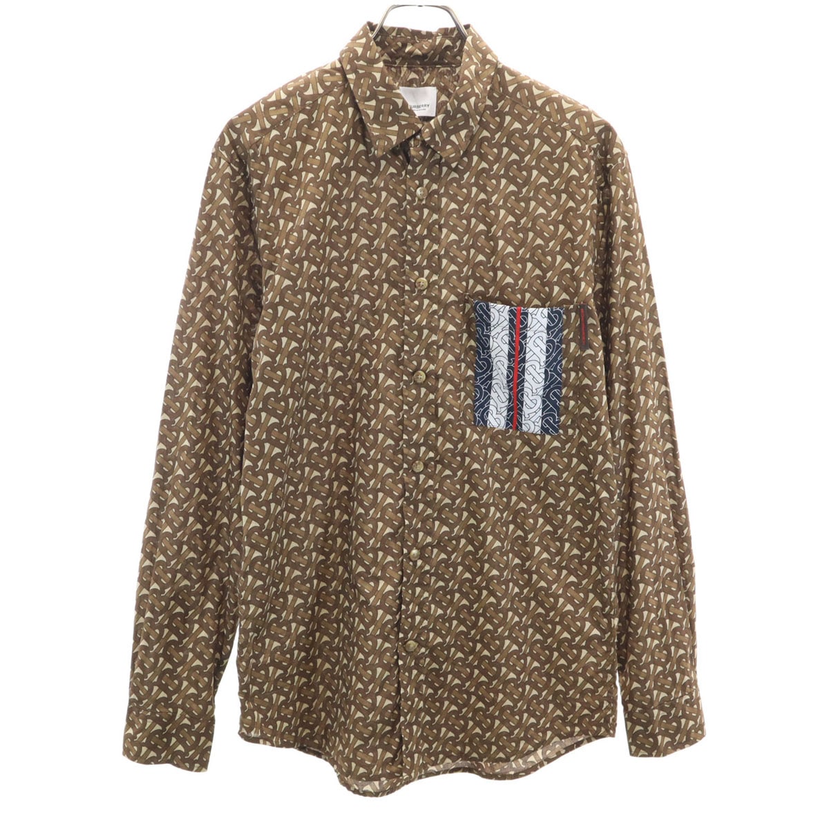 総柄 長袖 コットンシャツ M ブラウン メンズ 古着