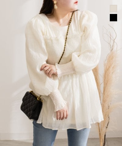 大きいサイズ レディース LL 3L 4L XL XXL XXXL CLETTEオリジナルレイヤード風シャーリングブラウス