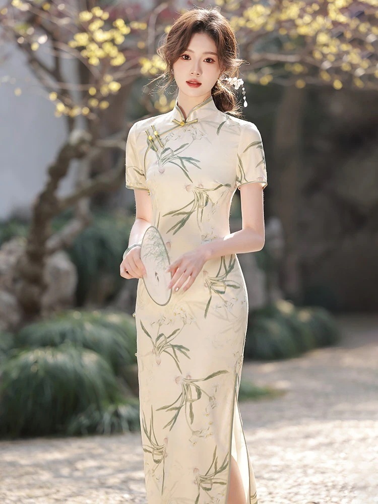 パーティードレス ワンピース 風改良チャイナドレス 新しいチョンサム2025新しい夏の女性の気質ロングセクションエレガントなスリムドレスドレス 5,284円