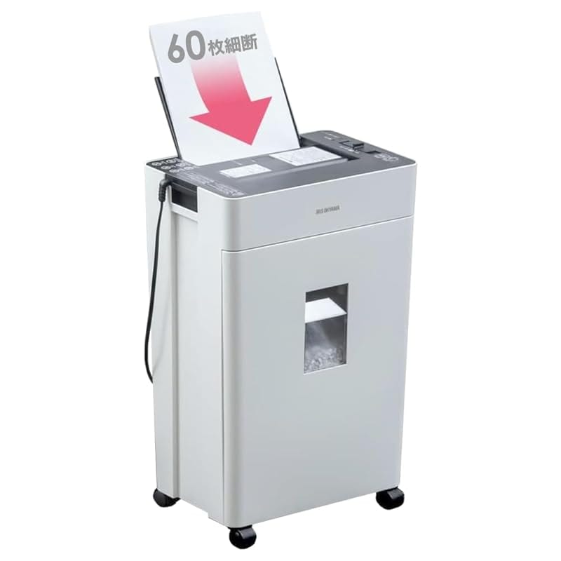 即納：アイリスオーヤマ オートフィードシュレッダー 業務用 シュレッダー クロスカット 4×10mm 自動細断60枚 A4用紙200枚分収納ダストボックス 両差し対応 AFSR60C ホワイト