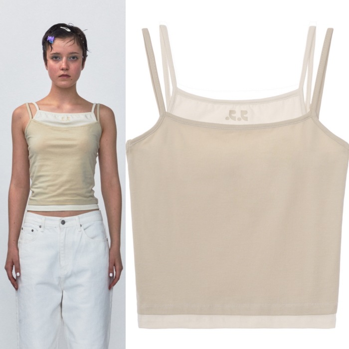 【REST & RECREATION】 RR LAYERED SLEEVELESS TOP : BEIGE