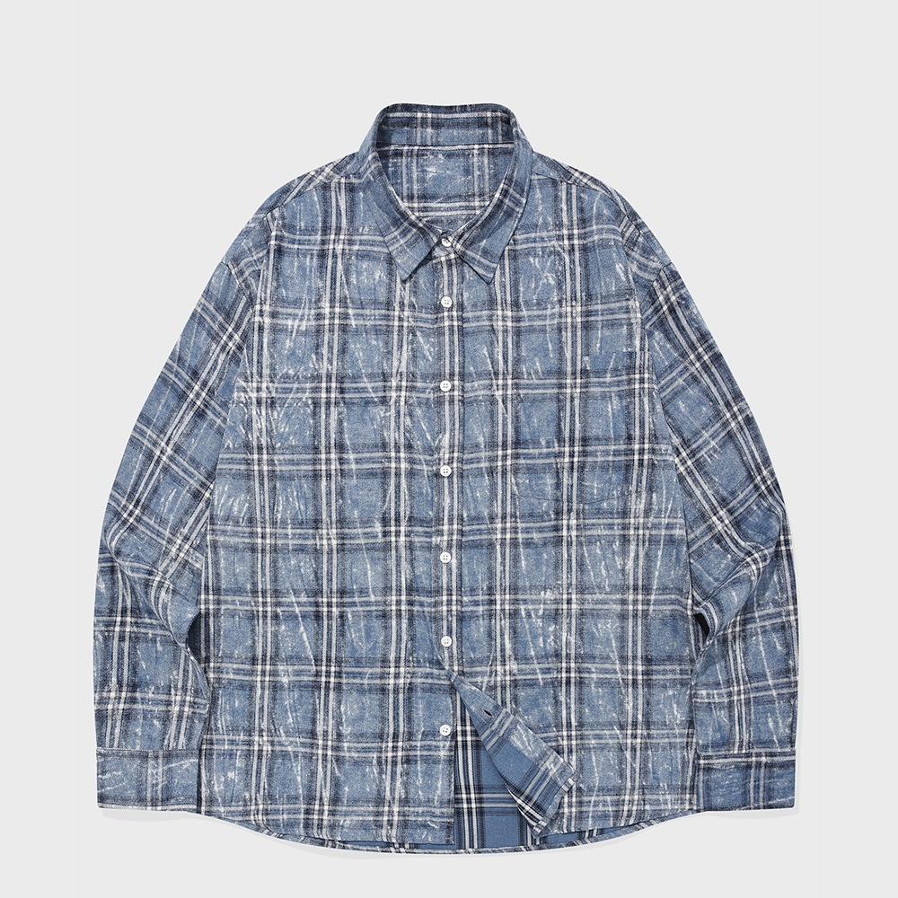 SP OVER DYED CHECKED OVERFIT SHIRT-BLUE