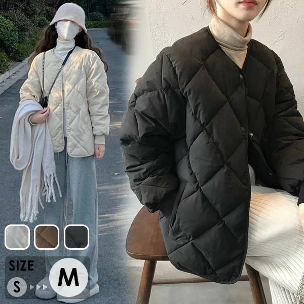 ダウンジャケット 90％ダウン 暖かい レディース ダウンコート 黒 ノーカラー 軽量 アウター 柔らかい 防寒性 冬服 防寒着 あったか ブラック ベージュ コーヒー S M dd321n1n1jc