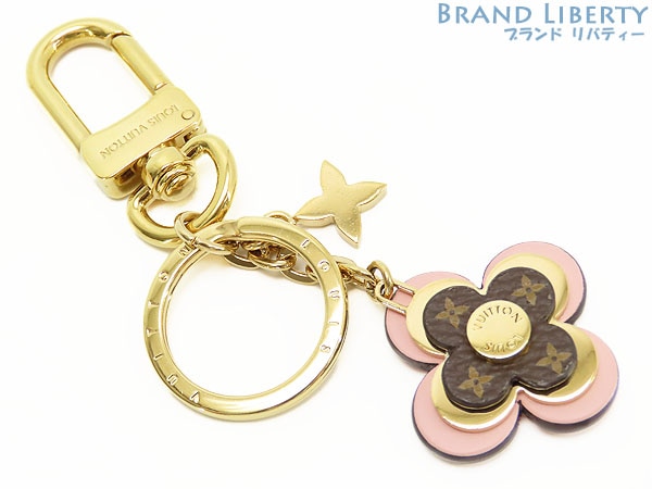 超美品ルイヴィトンポルトクレブルーミングフラワーBBチャームキーホルダーモノグラムキャンバスカーフレザーメタル