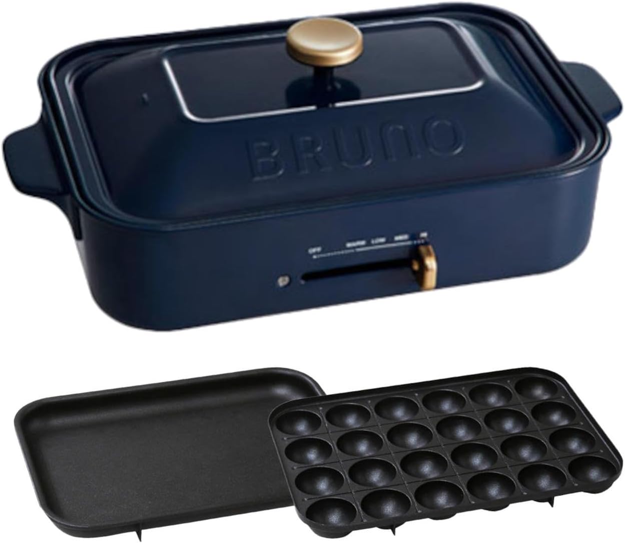 ブルーノ コンパクトホットプレート 本体 プレート2種(たこ焼き 平面) ネイビー 紺 おしゃれ かわいい これ1台 蓋 ふた付き 1200w 温度調節 洗いやすい 1人 2人