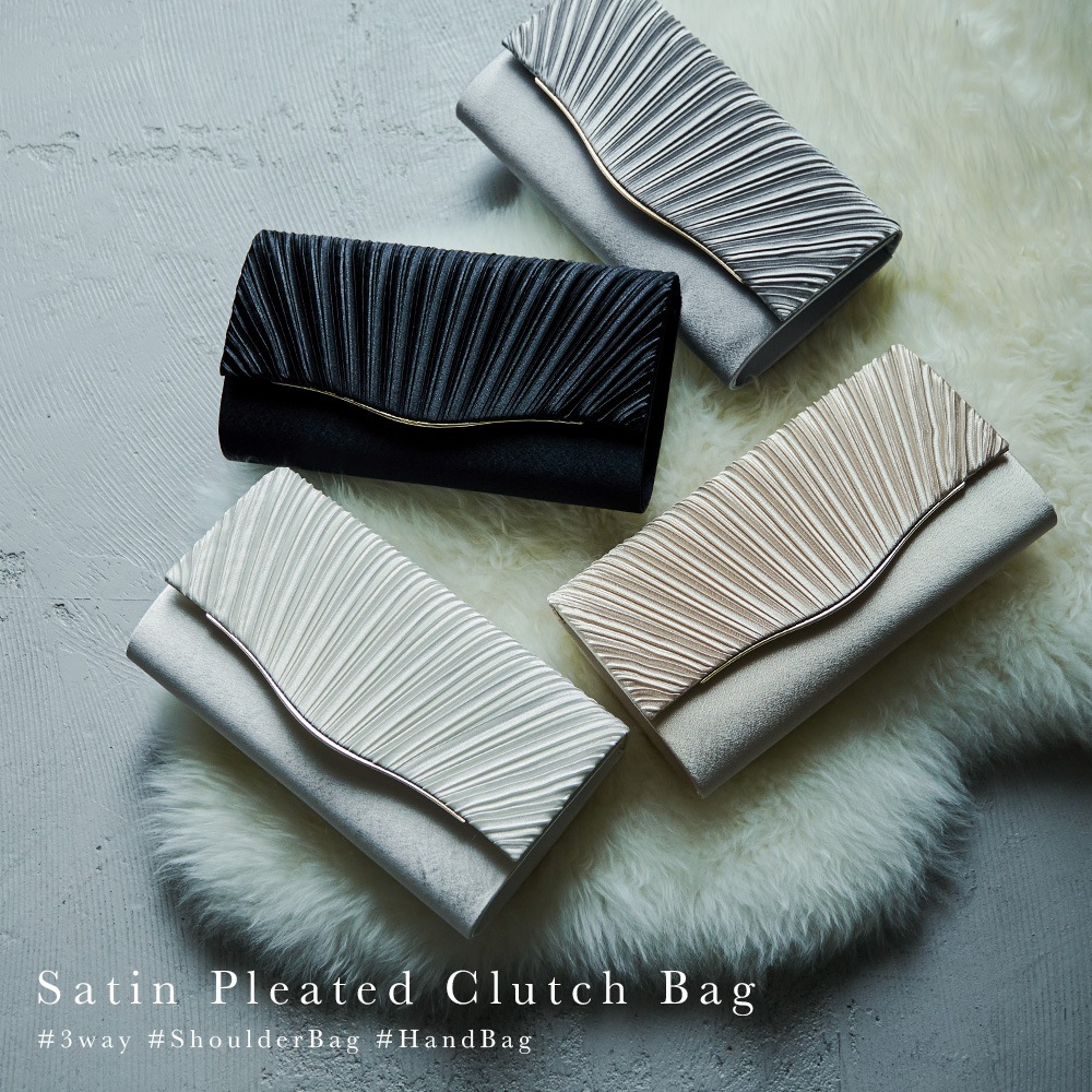 パーティー クラッチ パーティーバッグ ハンドバッグ サテン プリーツ ゴールド 貝殻 スクエア ベ 4,959円