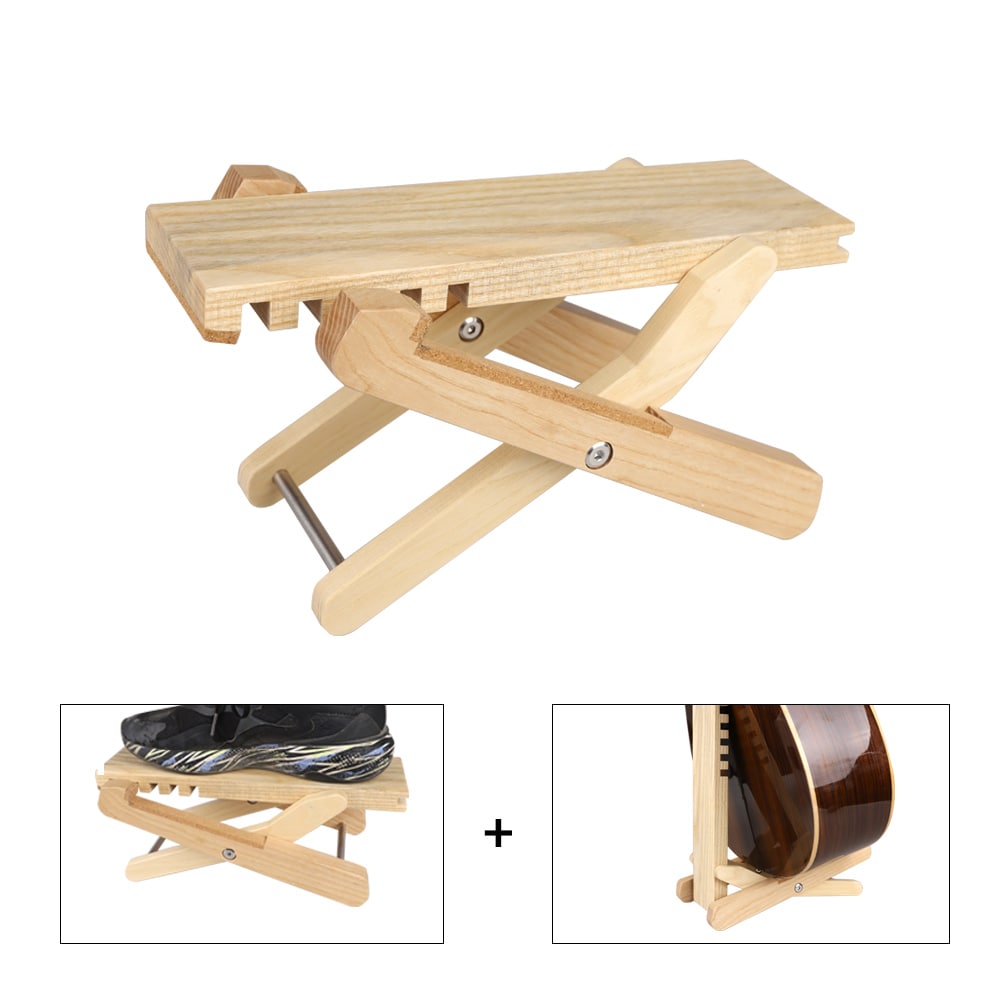 無垢材ギター フットスツール ギタースタンドに変形可能 3426 初心者練習用 ギターフットペダル