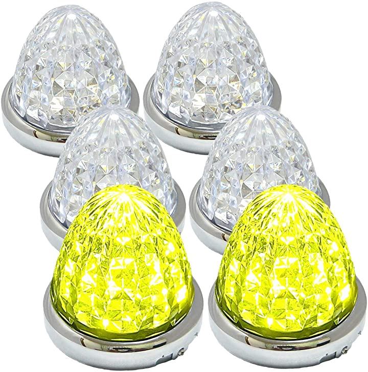 24V トラック用 LED マーカーランプ サイド 8面クリスタルカット仕様 16LED メッキリング 汎用 6個 セット イエロー 特注色( イエロー 特注色)