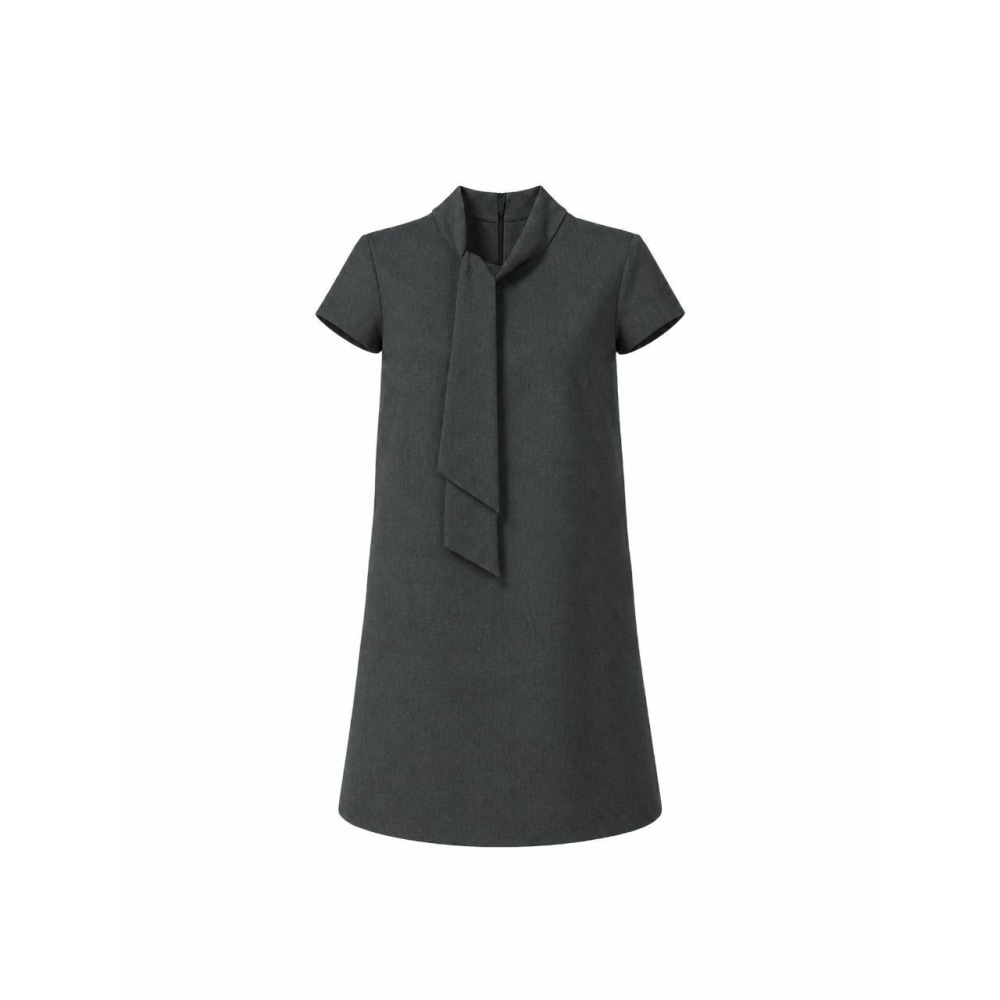 Tweedya Lune ハイネックタイポイント半袖ミニドレスチャコール