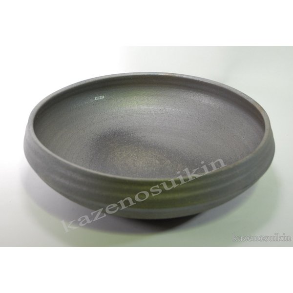 炭化ひねり水盤 12号（信楽焼き陶器花瓶花入れ花器壺壷つぼ水盤フラワーベース生け花アレンジ華道Ｉ）