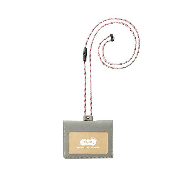 （まとめ） TANOSEE合皮製ネームカードホルダー 2つ折りタイプ グレー 1個 [x5セット]